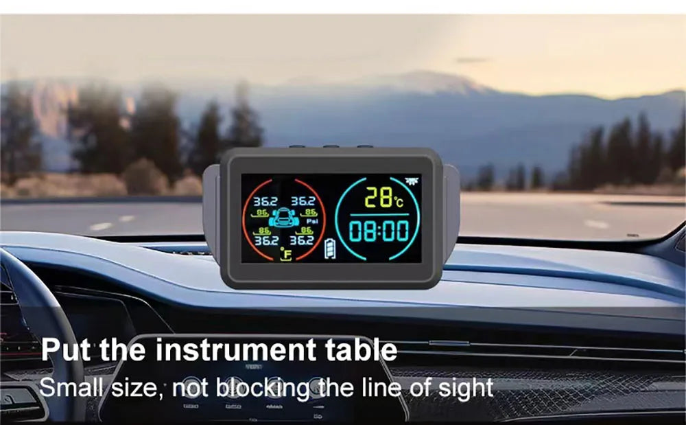 Smart Solar Power TPMS Car Tire Pressure Monitoring System Alarm Tyre Air Pressure Meter Gauge Temperature Warning 4 Sensors