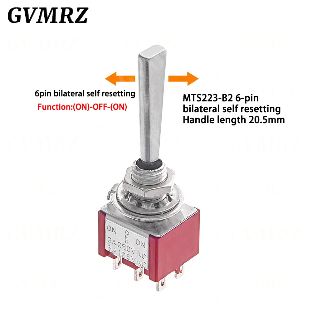 2PCS Flat Handle 6mm Panel Mount Mini Toggle Switch 3/6Pin 2/3 Positions ON OFF ON Locking Momentary RC Model Remote Controlller