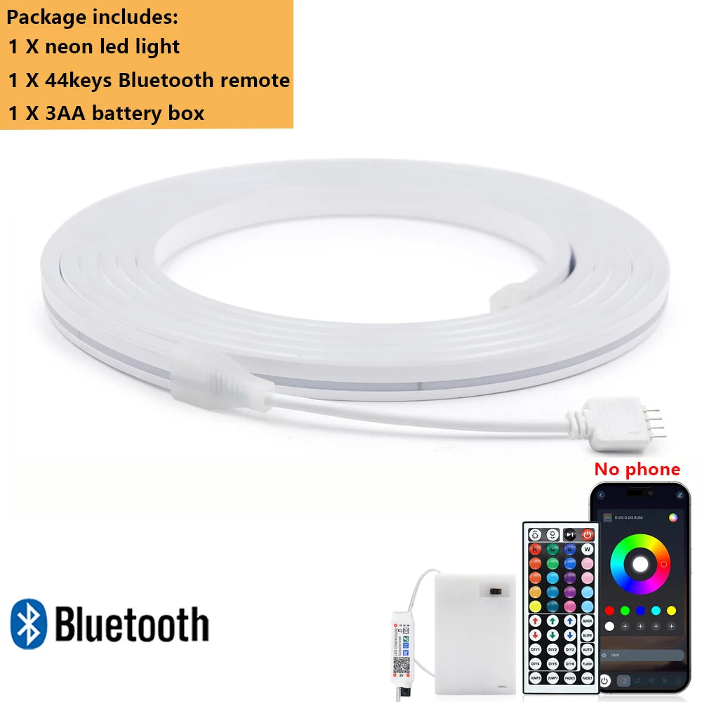 5V Bluetooth RGB LED Neon Strip Light 1M 2M 3M 3AA Battery Box 17Key 24key 44key Remote Control 108Leds/M Waterproof Room Decor