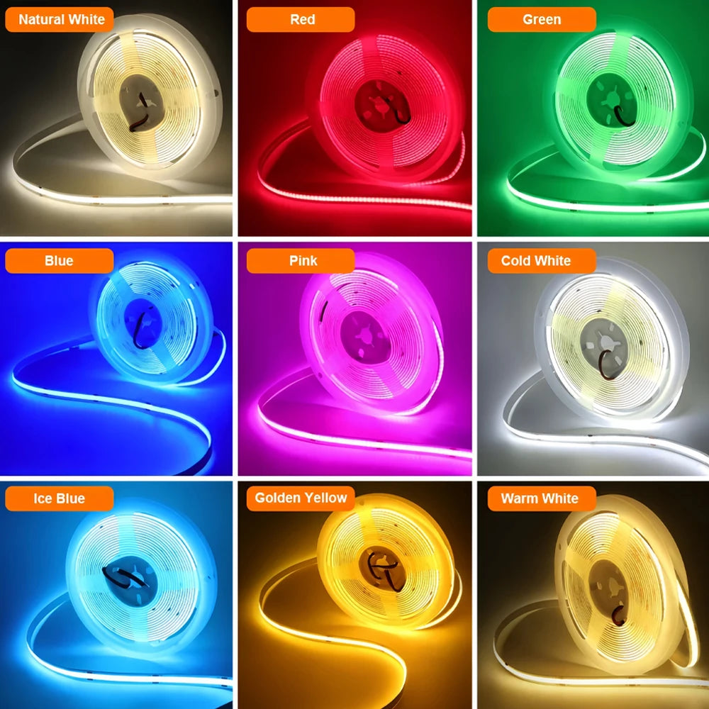 5V USB COB LED Strip Light 3Keys Touch Dimmable ON/OFF Switch Bright Red Green Blue Warm White 320LEDs Flex Ribbon Tape 8mm PCB