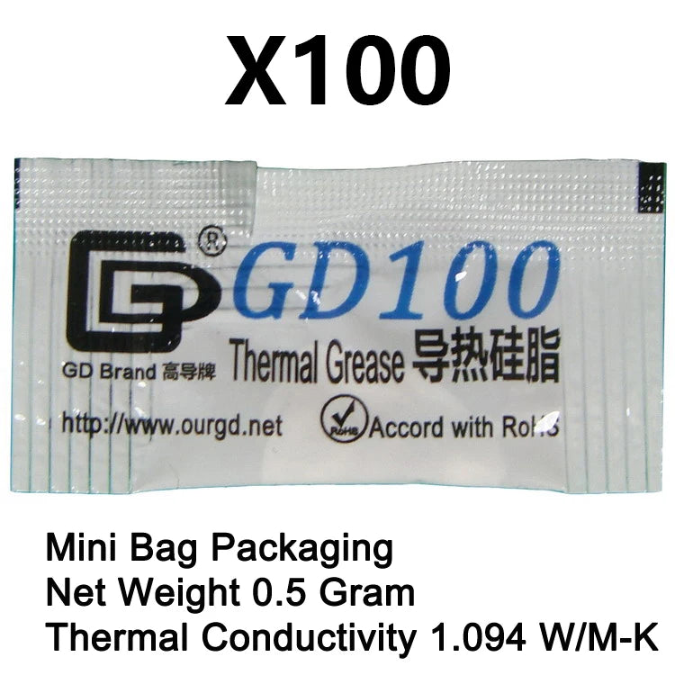 100 Pieces 0.5g Mini Bag Packaging GD Brand Series GD900 Thermal Grease Paste CPU Heat Sink Compound MB05