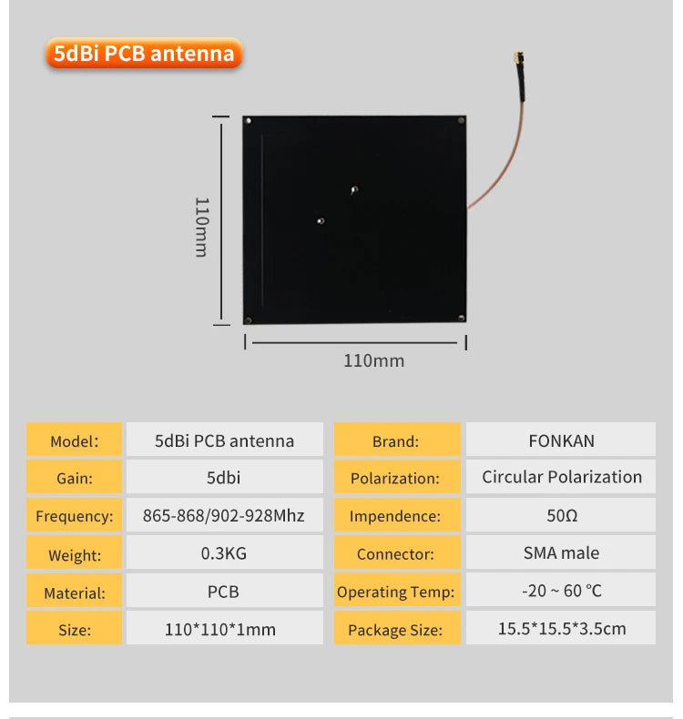 UHF RFID Antenna 3dbi 5dbi Gain Circular Polarization Antenna SMA Female Connector RFID UHF PCB Antenna for Shelf Management