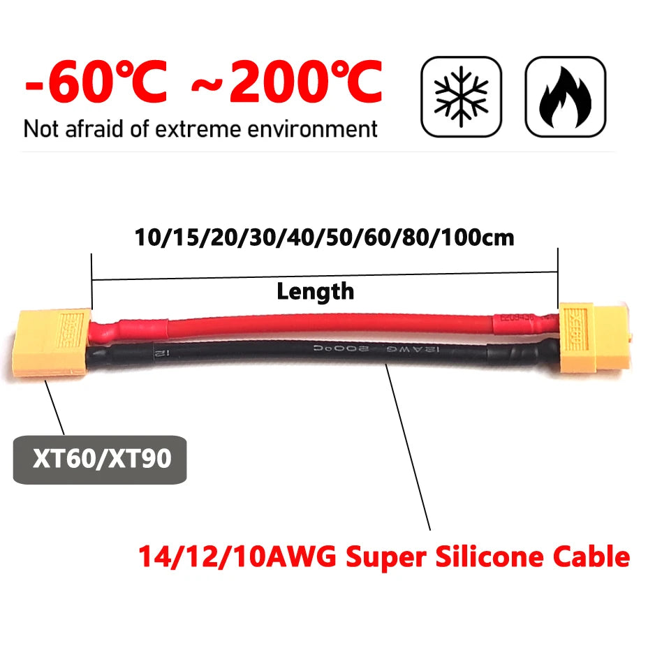 XT60 Male Female Connector Plug Set with Silicone Insulation 12AWG/14AWG Battery Extension Cable for RC Lipo Batteries And Drone