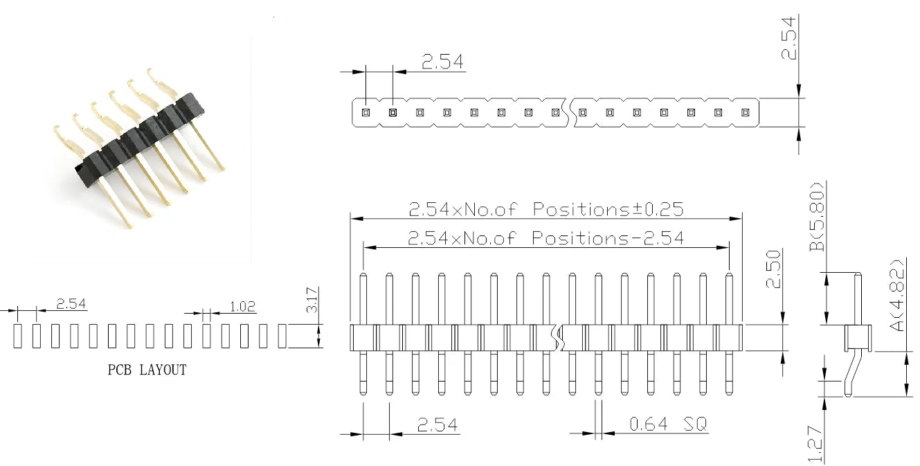 5pcs 1.27/2.0/2.54mm Right Angle SMT Single/Double Row SMD Surface Mount Gold-plate Rohs Breakable PCB Connector Male Pin Header
