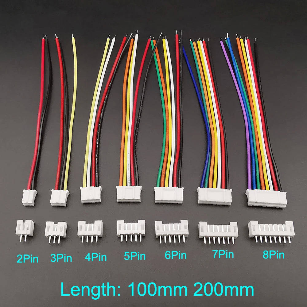 5Sets Micro JST PH2.0 2.0mm 2/3/4/5/6/7/8Pin Male and Female Plug Wire Cable Connector Socket  Length 10CM 20CM 26AWG