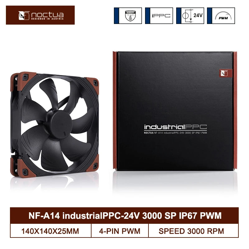 Noctua NF-A14 industrialPPC 2000RPM/3000RPM IP67 140mm Case Fan 12V/24V PWM CPU Cooling Fan Computer Case Industrial Equipment
