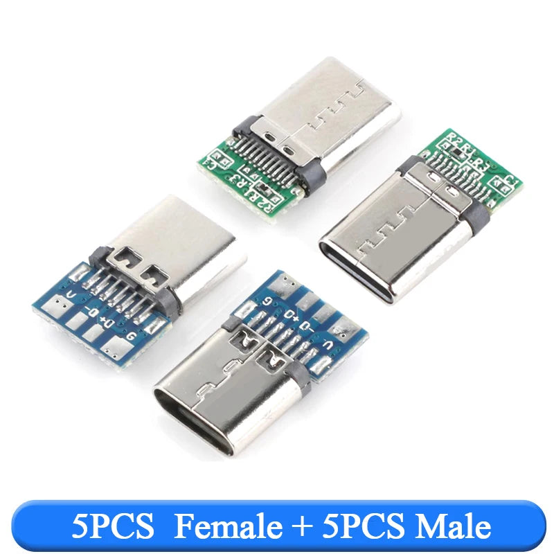 10pcs USB 3.1 Type-C Connector 24 Pins Male / Female Socket Receptacle Adapter to Solder Wire & Cable 24 Pins Support PCB Board
