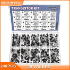 240pcs 24 Values BJT Transistor Kit Pnp Npn 20 Values a1015 2n2222 Bc327 Bc337 c1815 s8050 s8850 c945s9014 s9015 s9018 2n5551