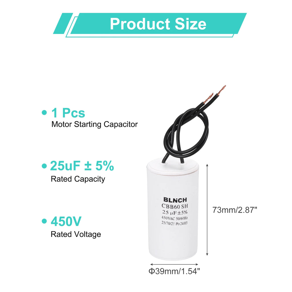 1/2Pcs CBB60 Running Capacitor 3-100uF 450V 2 Wire Electric Air Compressor Motor Run Starting Capacitor for Washing Machine