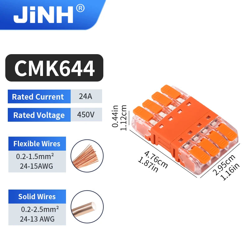 5Pcs Quick Lever Wire Connectors for Compact Plug In Male Female Terminals Blocks Home Wiring Orange 24A 20-13AWG