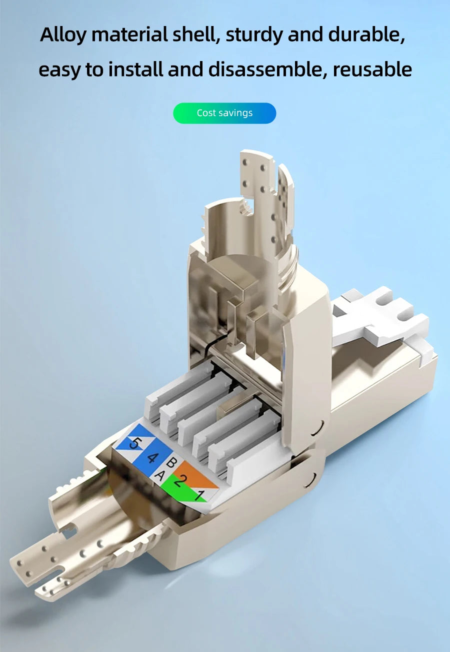 Tool Free Metal RJ45 Connector Toolless Reusable 23AWG to 26AWG Cable Internet Plug Easy Installation Tool-Free Termination Plug
