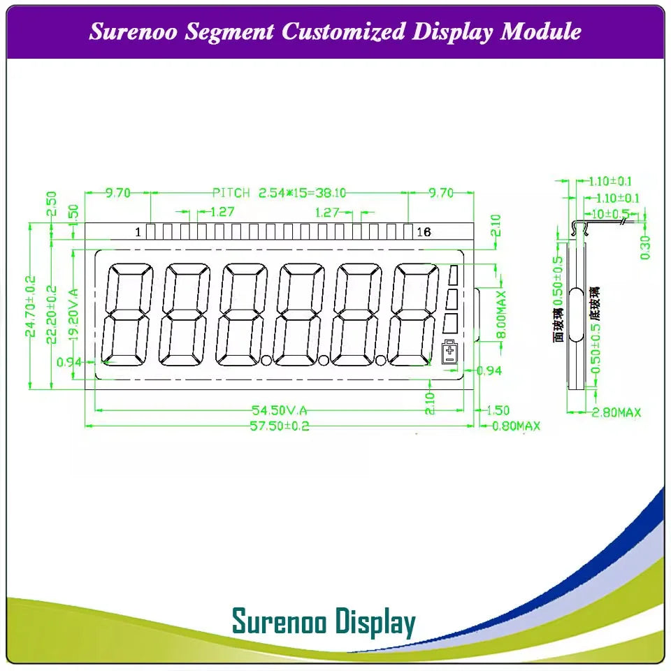 Surenoo 6-Digit "8 8 8.8.8.8" 7 Segment Digital 5V  LCD Module Display Screen Panel build-in HT1621 Controller w/ Backlight