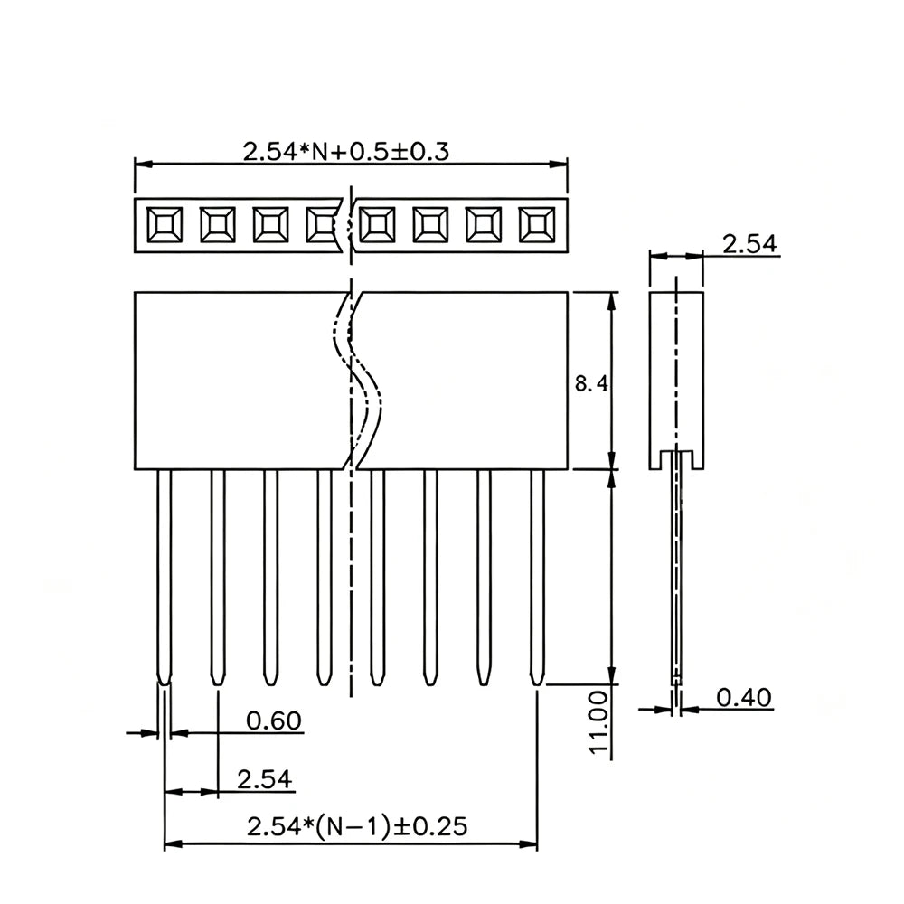 JCD 10PCS 2.54mm Single Row Female Socket 1X2/3/4/5/6/8/10/15/20/40Long pins Long 11mm PCB Board Pin Header For Arduino