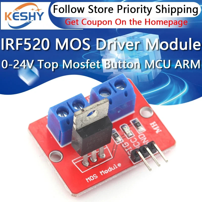 0-24V Top Mosfet Button IRF520 MOS Driver Module For Arduino MCU ARM Raspberry pi