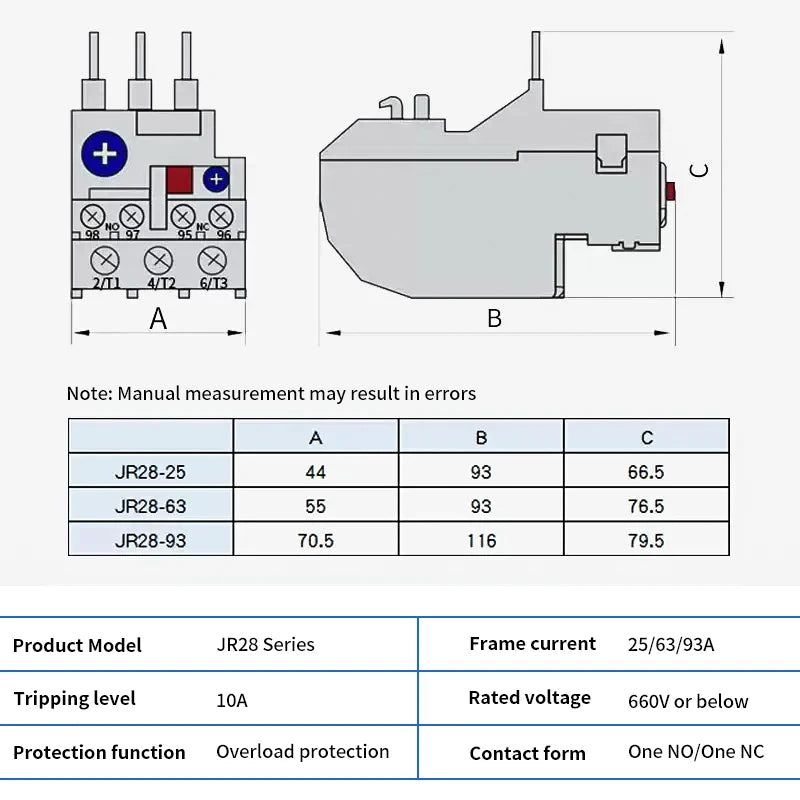 JR28-25 Thermal Overload Relay LR2 D13 Adjustable thermal relay Electric Relays 1A 1.6A 2.5A 4A 6A 8A 10A 13A 18A 25A