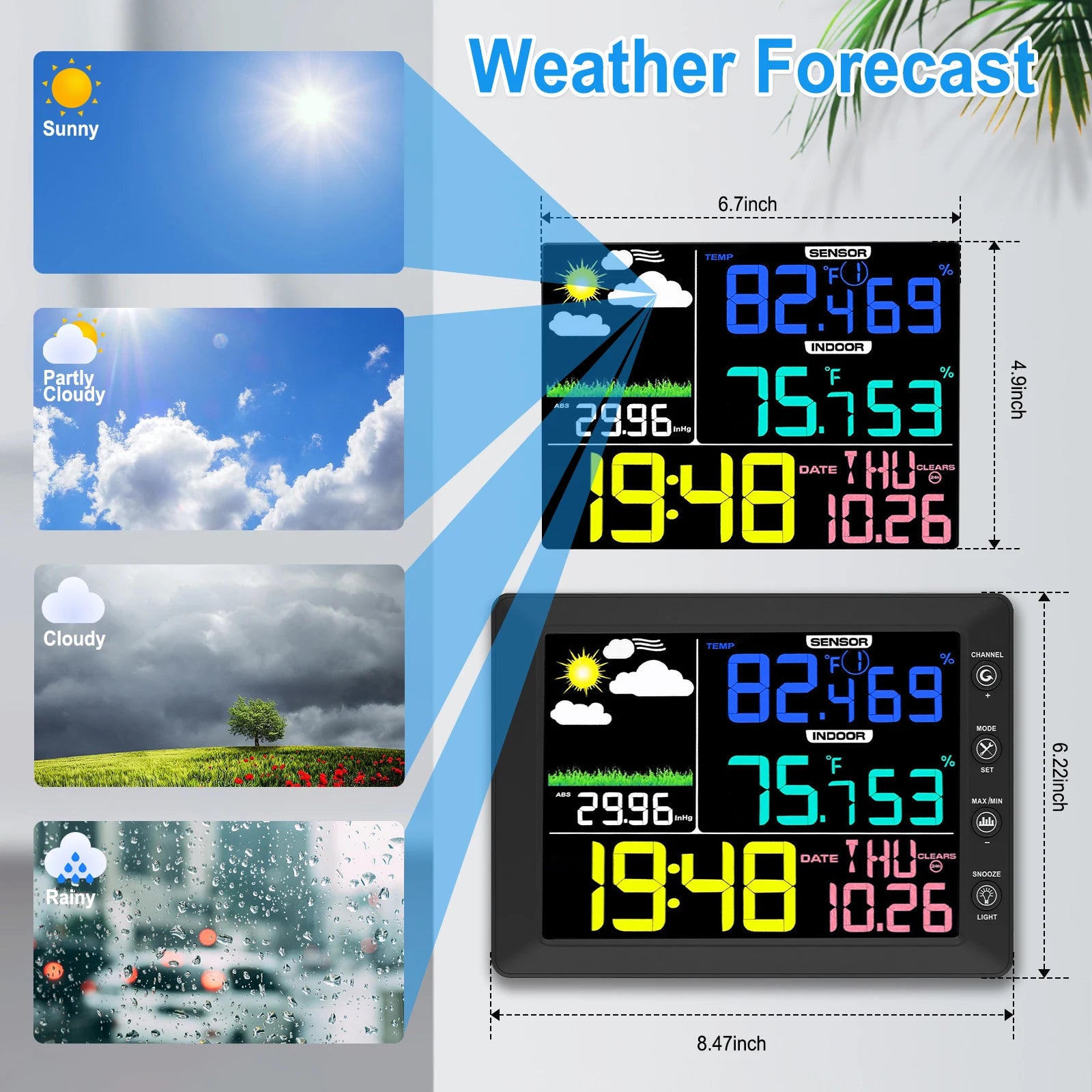 2025 Digital Thermometer Wireless Weather Station with 8.3'' Color Screen 3-in-1 Indoor/Outdoor Sensor Dew Point Monitor