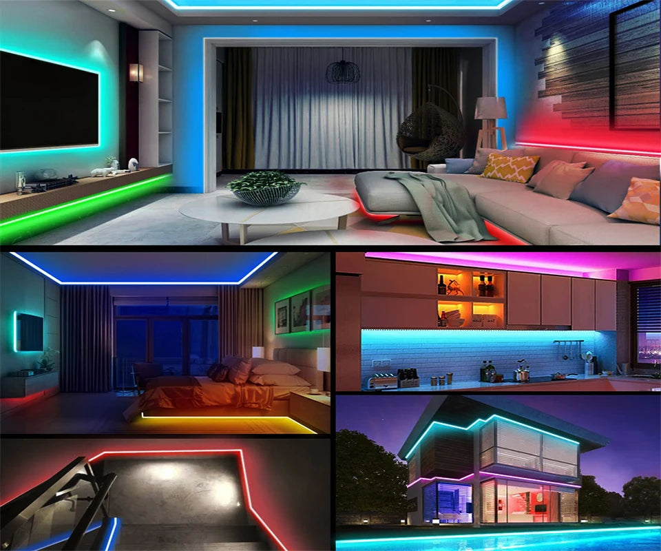 30M 12V WiFi Bluetooth RGB LED Strip Lights 5050 with Ac100-240V Adapter APP Control Music Sync Remote for Bedroom Kitchen Party