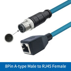 M12 to RJ45 Female Head Gigabit Ethernet Extension Cable 4Pin D-type 8Pin X-type Male A-code Waterproof Connector 1-30M IP67