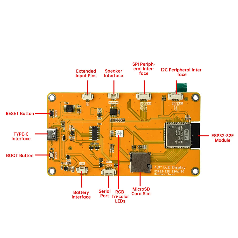 4.0-Inch Touch Screen ESP32 WiFi Bluetooth Development Board 320x480 Resolution ST7789 Driver ESP32-32E Module Type-C