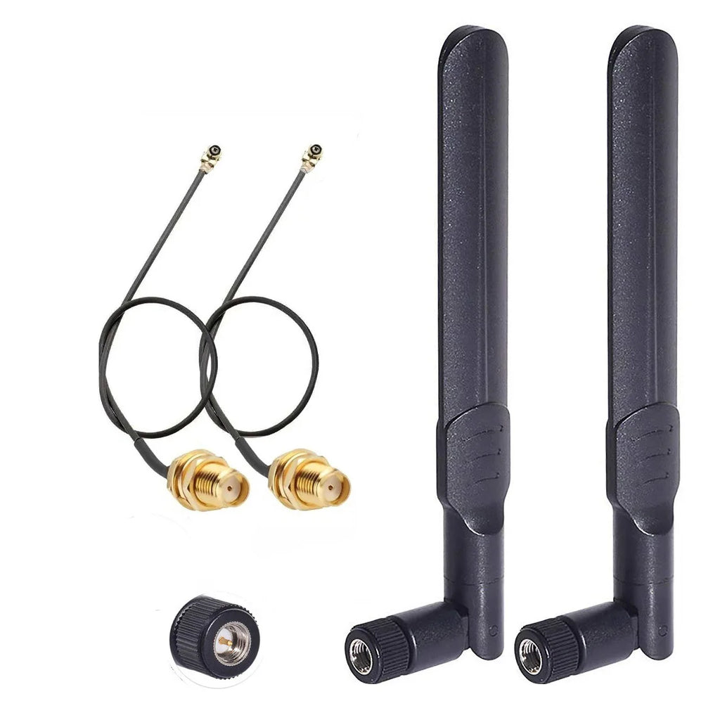 2 X 8dBi Dual Band 2.4GHz 5.8GHz Antenna RP-SMA Male + 2 X 15CM SMA Male to I-P-E-X-MHF4 Pigtail Cable for M.2 NGFF WiFi WLAN Ca