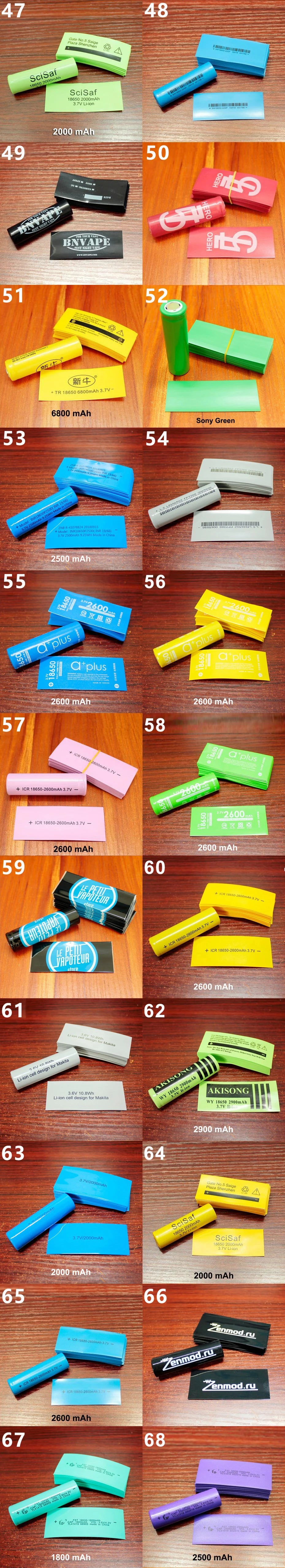 100pcs/lot 18650 lithium battery heat shrinkable skin battery packaging PVC packaging insulation sleeve DIY replacement skin