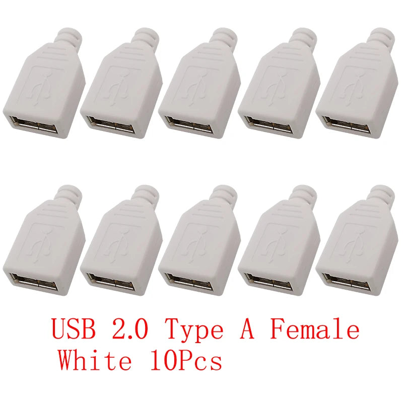 10Pcs USB Connectors Type C / Micro / USB 2.0 Type A Male Female Assembly Adapter DIY Soldering Repair Data Charging Plug Socket