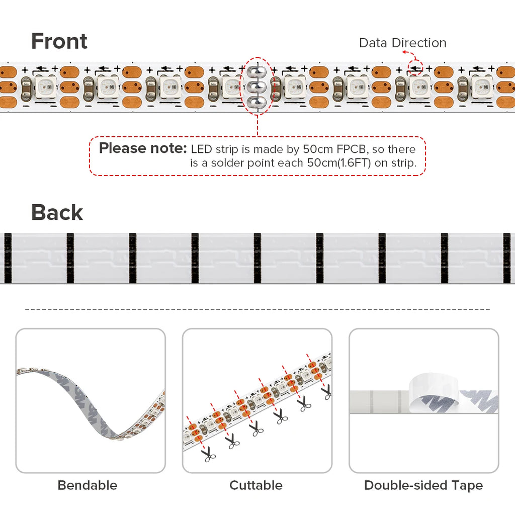 WS2812B RGB LED Light Strip 160 LEDs 2.7mm 5mm WS2812 Lights 0807 2020 Individually Addressable Smart Pixels Magic 5V 12V IP30