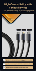 Baseus 3 in 1 USB Cable Type C Cable For Samsung Xiaomi Mi 9 Huawei Cable For iPhone 13 12 11 Phone Charger Micro USB Data Cable