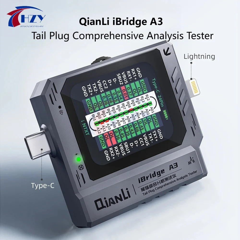 QianLi IBridge A3 Lightning Type-C Tail Plug Comprehensive Analysis Tester for iPhone Phone Charging Port Fault Detection Repair
