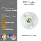 Medium Base E26 Lampholder Ceiling Light Sockets White Phenolic Bulb Socket Incandescent Fluorescent CFL Lamp Holder 660w 250v