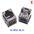 10Pcs RJ11 RJ45 Socket 52-4P4C 6P2C 6P4C 6P6C 8P8C Seat RJ12 Phone Jack Female 6Core Crystal Head 180 Degrees Vertical