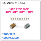 JASNPROSMA 4000PCS 1206 COG/NPO RoHS 5% 10PF 22PF 33PF 47PF 56PF 82PF 100PF J 50V SMD High quality Capacitor New goods