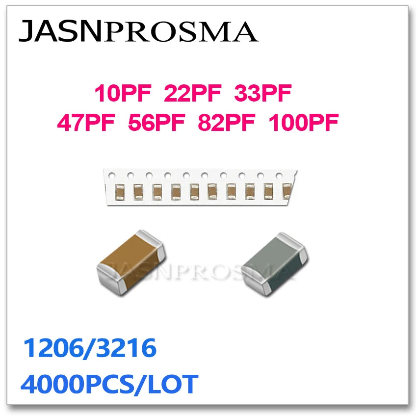 JASNPROSMA 4000PCS 1206 COG/NPO RoHS 5% 10PF 22PF 33PF 47PF 56PF 82PF 100PF J 50V SMD High quality Capacitor New goods