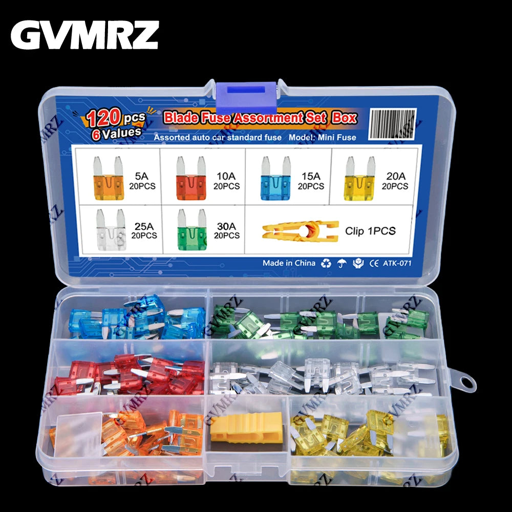 120PCS 6Values Small Size Blades Type Car Fuse kit Assortment 5A 10A 15A 20A 25A 30A Fuse Set Auto Car Truck with Box Clip