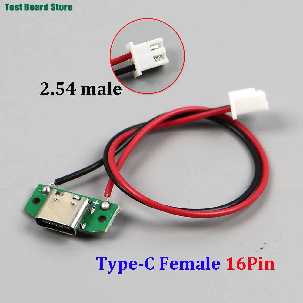 5/10Pcs Type C Female 16pin Connector with 1.25/2.0/2.54 Wire USB Male Plug Electric Terminals Welding DIY Charge Cable PCB Boar