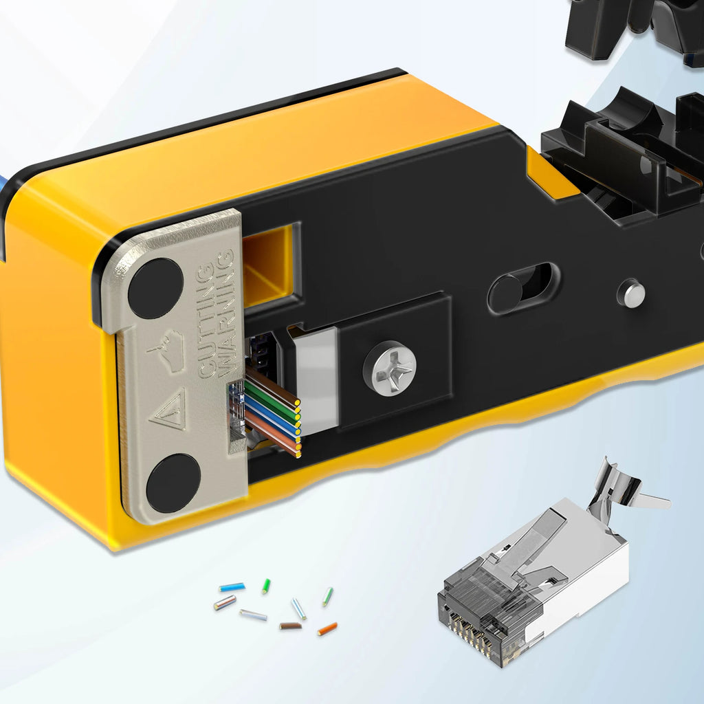 Natalink CAT6A CAT7 RJ45 Connector Pass Through Shielded 3-Prong Gold Plated Modular Network Plug with Strain Relief Boots Black