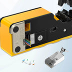 Natalink CAT6A CAT7 RJ45 Connector Pass Through Shielded 3-Prong Gold Plated Modular Network Plug with Strain Relief Boots Black