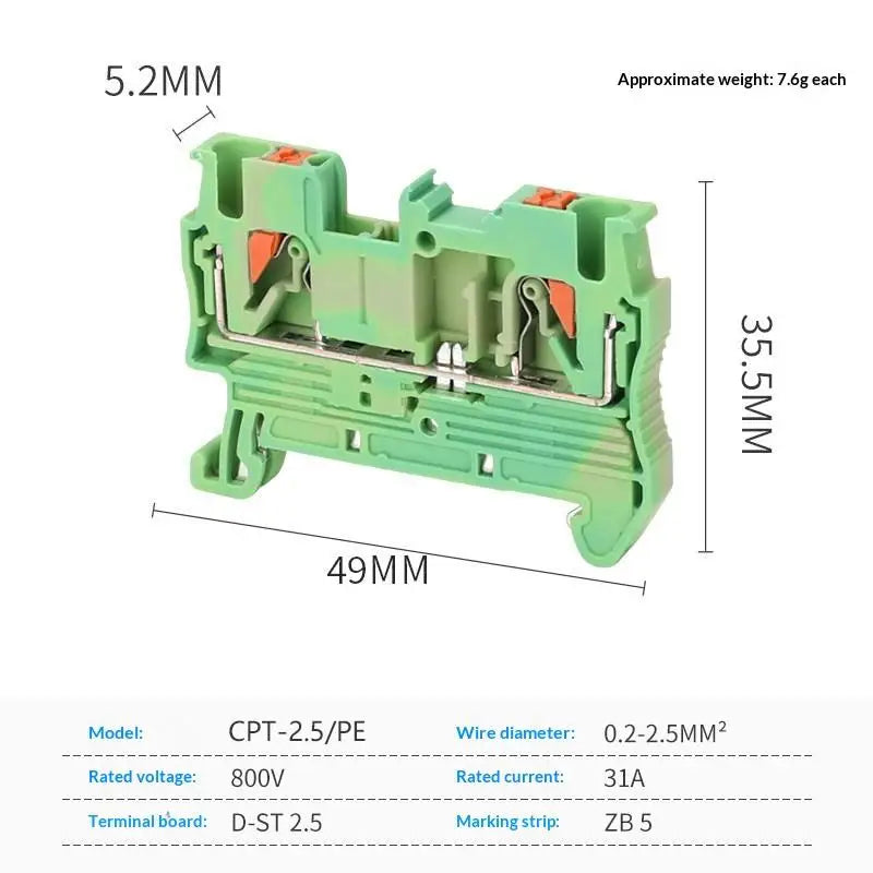 5/10PCS PT2.5 DIN Rail Spring Terminal Block PT2.5-PE Terminal End Cover D-PT2.5 Jumper Bar FBS10-5 Tool-free Wiringee Wiring
