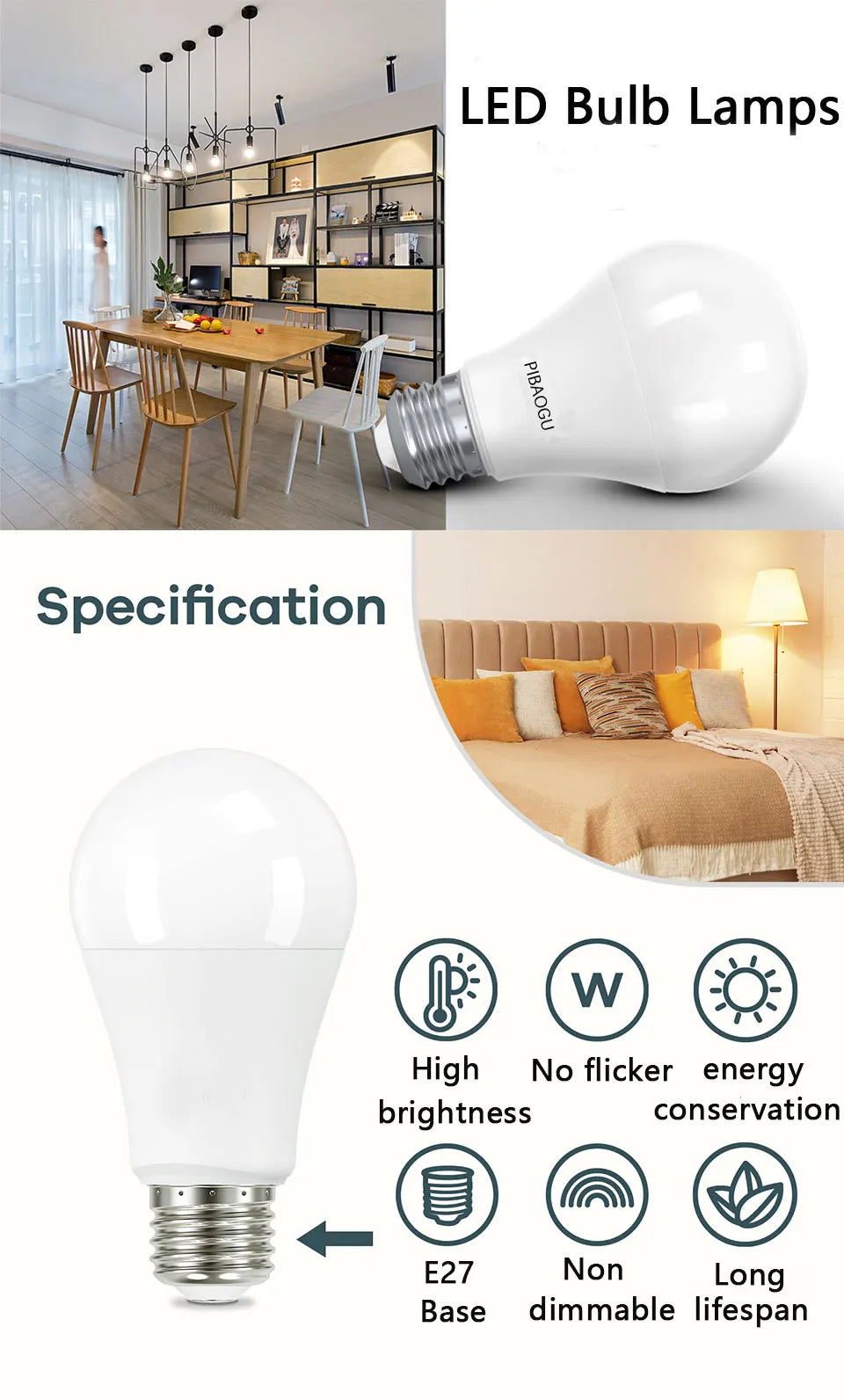 24pcs LED Bulb Lamps E27 AC220V Light Bulb Real Power 20W 18W 15W 12W 9W 6W 3W Lampada Living Room Home LED Bombilla