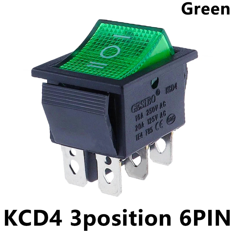 1PCS KCD4 Rocker Switch Power Switch ON-OFF-ON 3 Position 6 Electrical equipment With Light Switch 16A 250VAC/ 20A 125VA
