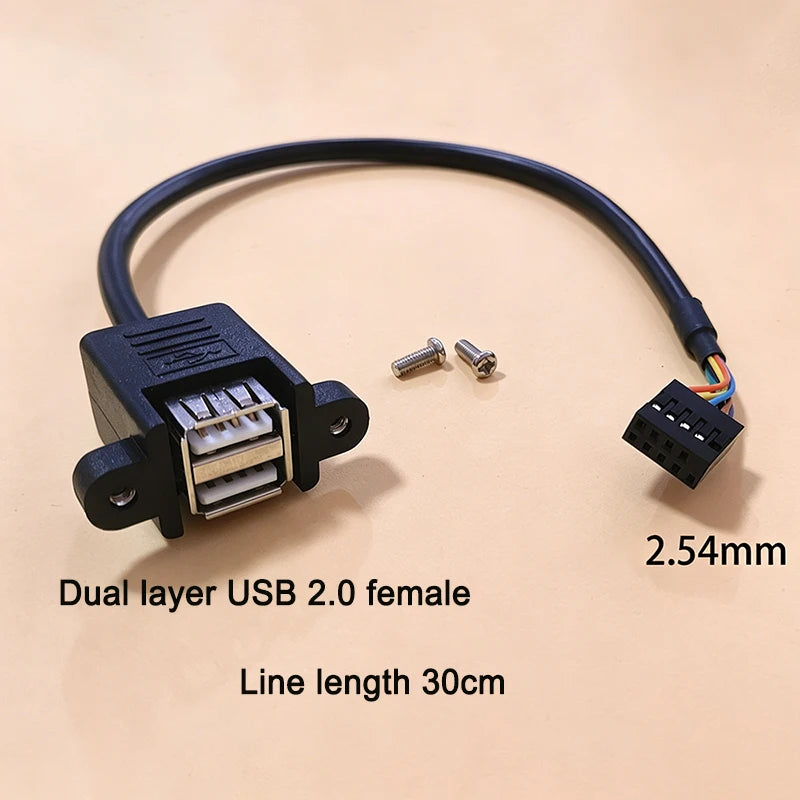 Motherboard 9-Pin to Dual USB 2.0 Female/Male Extension Cable 2.54mm Pin Header Connector for PC Case Front Panel 20cm/30cm/50cm
