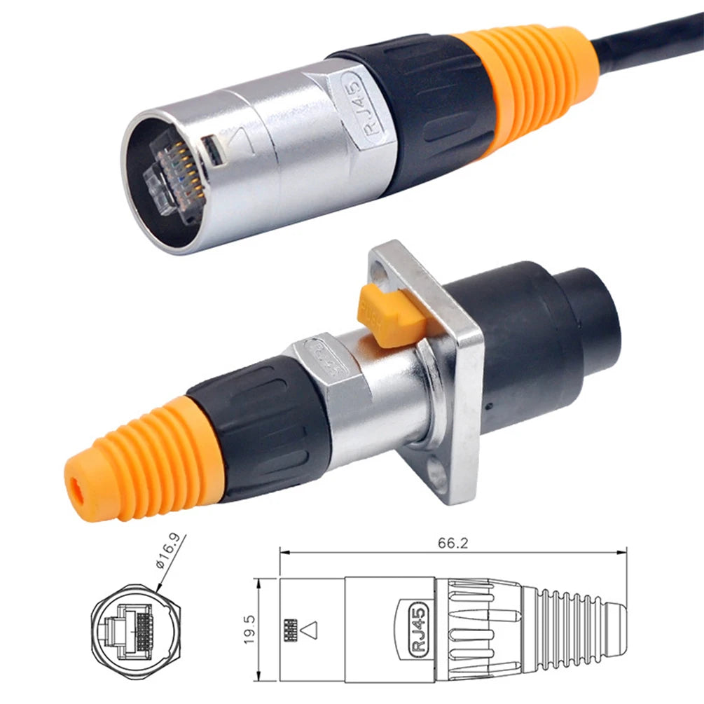 8P8C RJ45 Waterproof Network Connector, IP65 Rated D-Socket Panel Ethernet Plug, Durable & Reliable for Outdoor Use