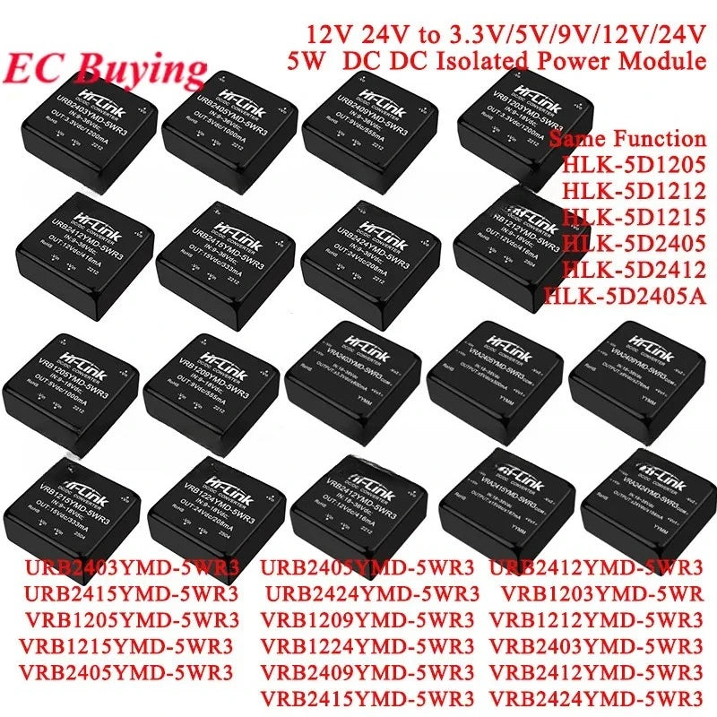 DC-DC Isolated Converter Power Supply Module 5W DC 12V 48V to 15V/5V/12V 24V to 5V/12V HLK-5D2405/5D1205/5D1212/5D1215/5D2412