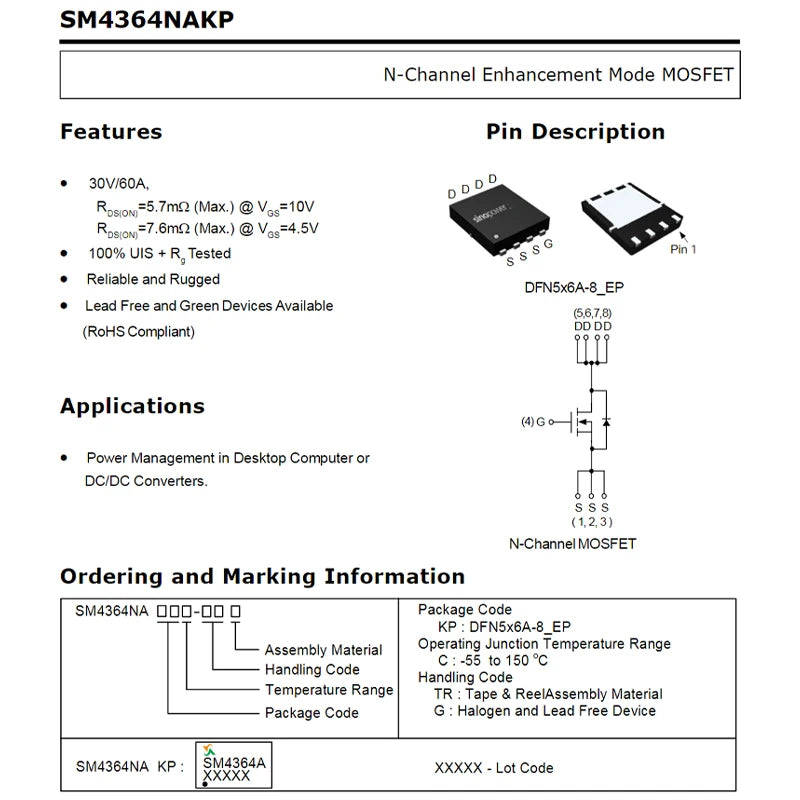 SM4336N SM4337 SM4364A SM4365N SM4370 SM4373NA SM4377N SM4378 4503NH 4504NH 4508NH N-Channel Enhancement Power Transistor MOSFET