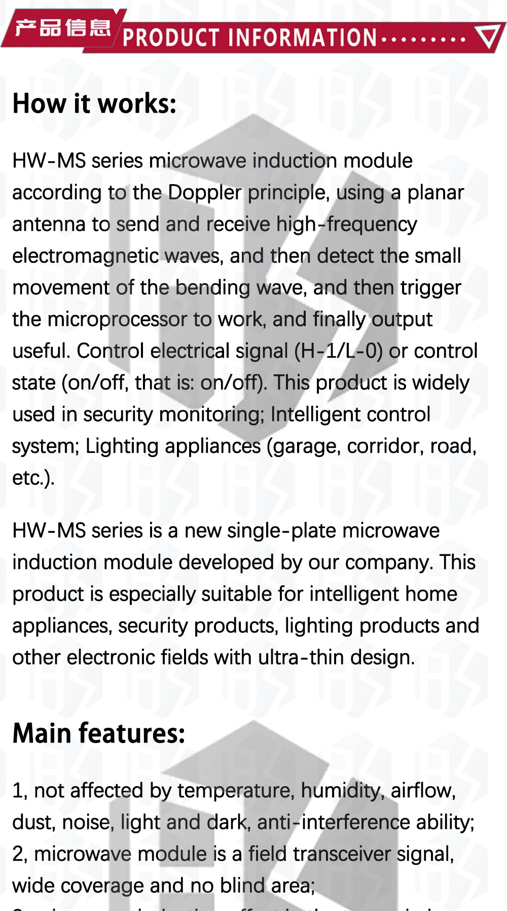 HW-MS03 2.4-5.8GHz Microwave Doppler Radar Motion Sensor - High-Precision Presence Detection Module for Arduino