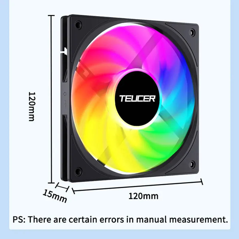 TEUCER ARGB CPU Case Fan 120mm Low Noise Ultra-thin Design 5V 3PIN Motherboard Lighting Sync PWM 800-2400RPM Case Cooler Fan