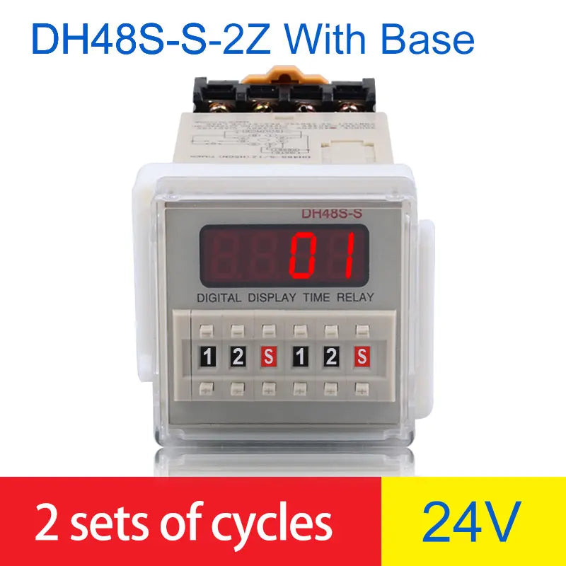 DH48S-S Time Delay Relay Switch DC24V 12V 0.1S-99H Digital LED Programmable With Base Timer Relay SPDT AC220V With Transformer