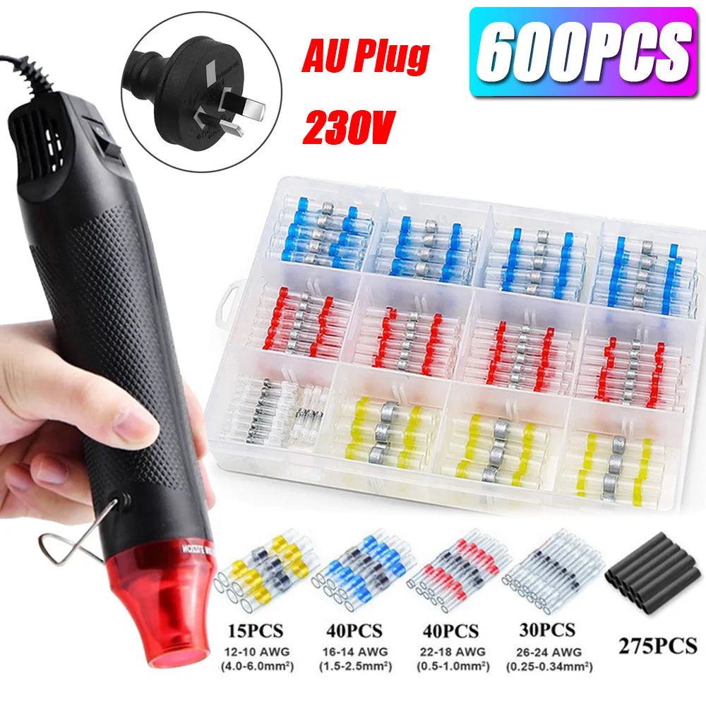 50-1200Pcs Solder Seal Wire Connectors Kit with 300W Heat Gun Waterproof Heat Shrink Butt Terminals Electrical Splice Set