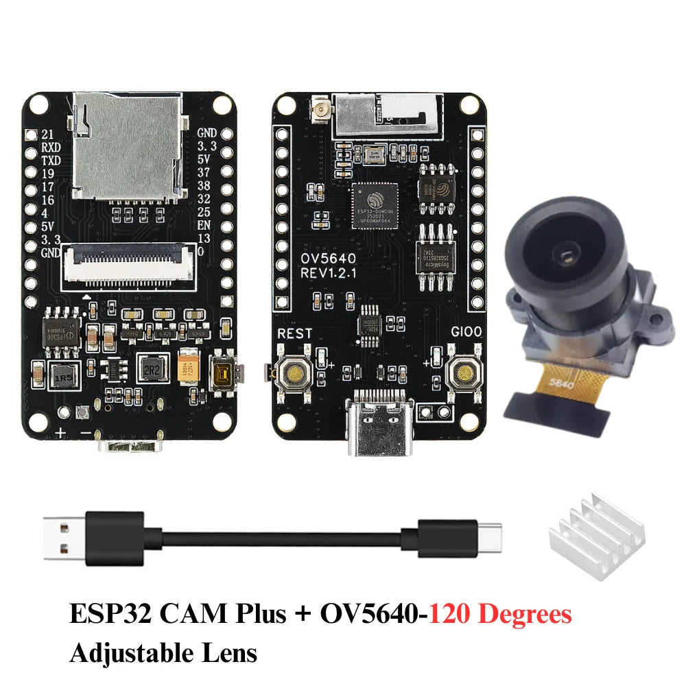 OV5640 ESP32 CAM Camera Module Kit 2.4 GHz WiFi and Bluetooth Develop Board Type C 8MB PSRAM HD 5MP Auto Focus 66 120 160 Degree