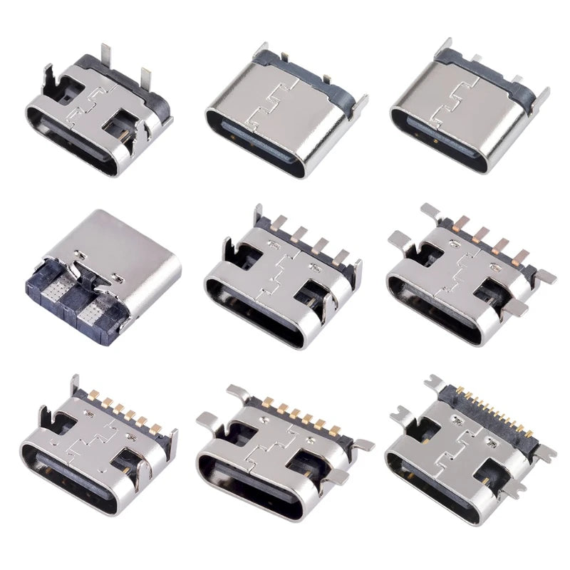10Pcs USB Connector Type C Female Charging Port Jack 2/4/6/16 Pin Type-C Socket PCB Soldering SMD SMT DIY Repair Type C Adapter
